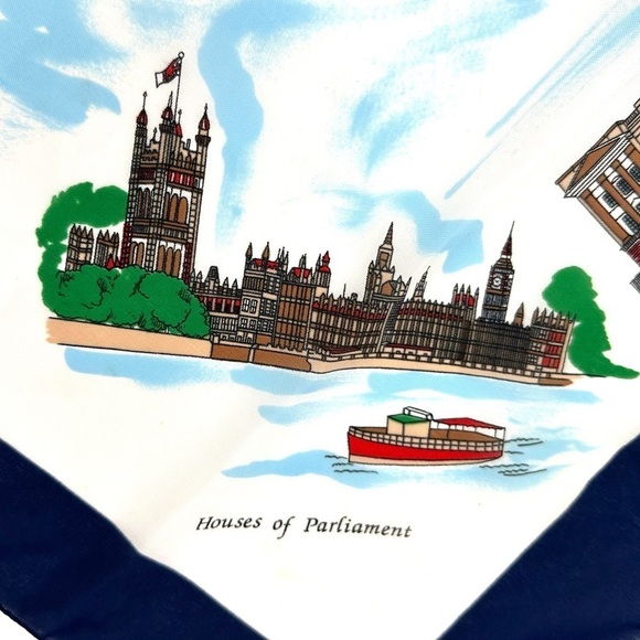 Vintage London England Landmark Scarf Made In Italy Tower Trafalger Buckingham - Picture 7 of 16
